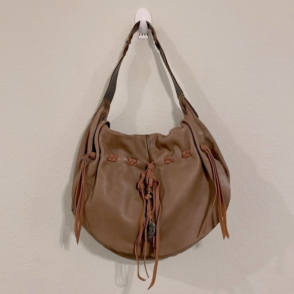 Lucky Brand Women Tote Bag Brown Leather Tassel Fringe Bohemian Coastal Cowgirl